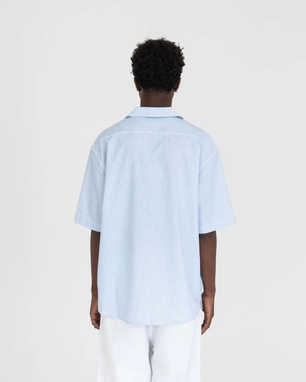 Short Sleeve Linen Shirt Light Blue Striped