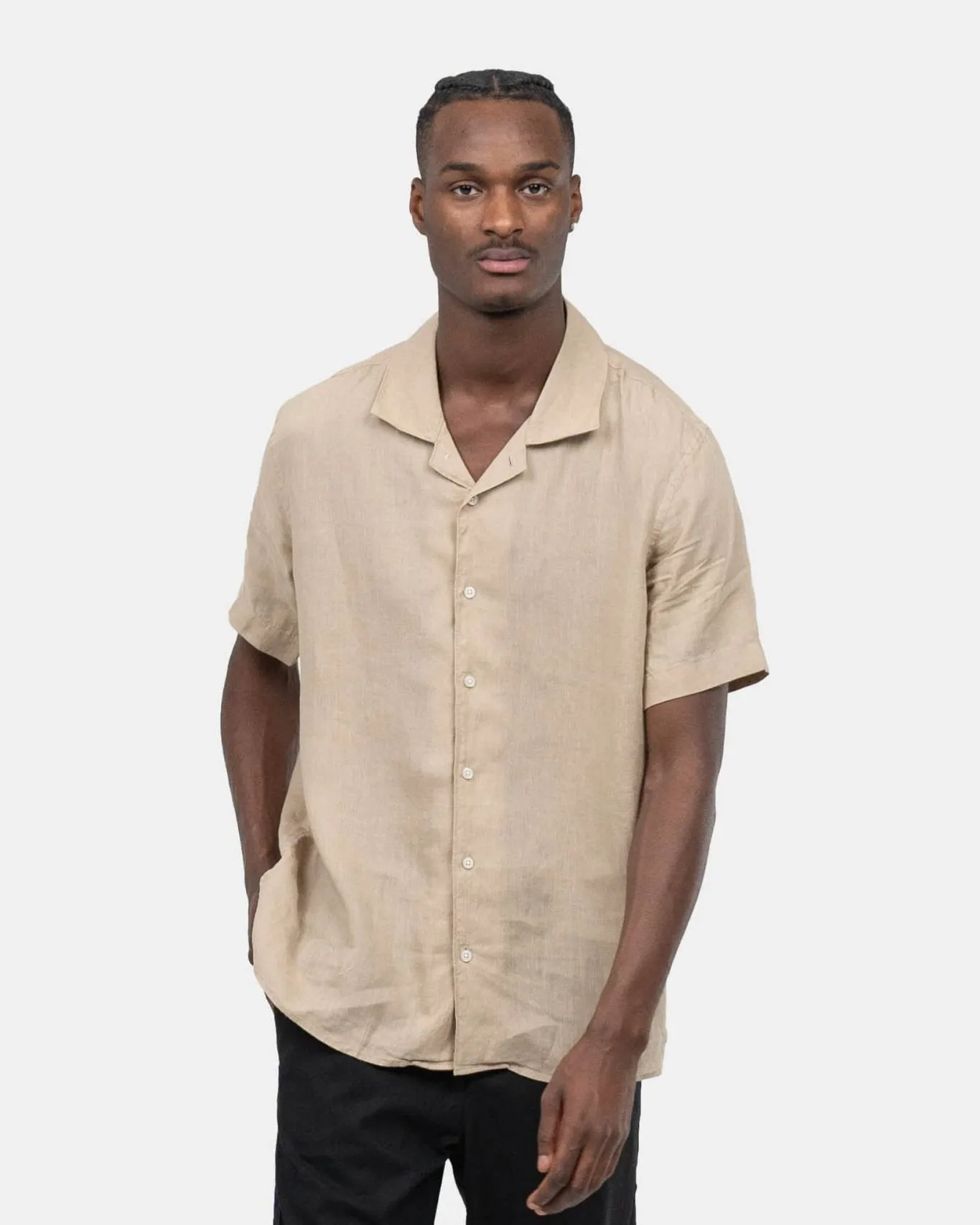 Short Sleeve Linen Shirt Mocha