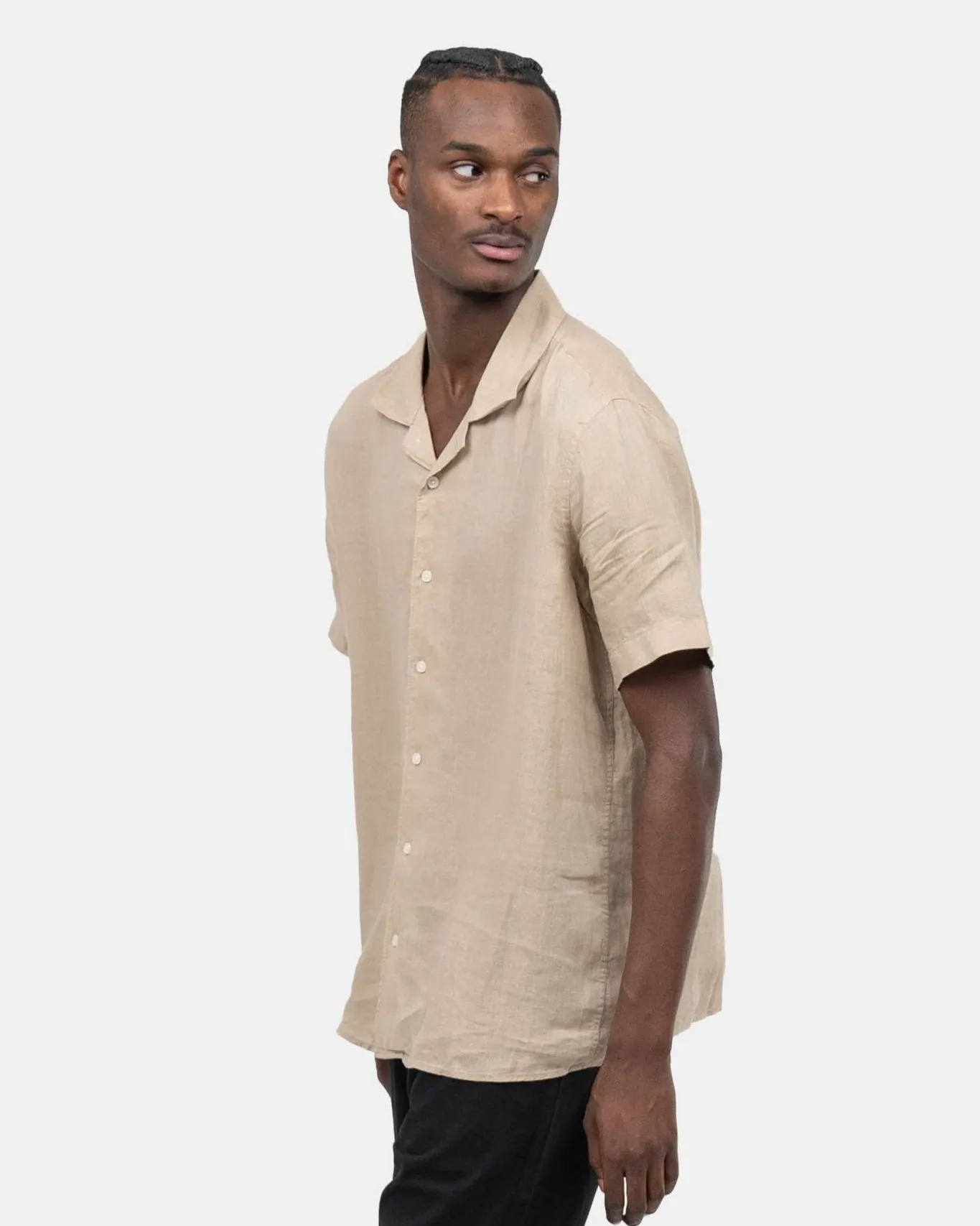 Short Sleeve Linen Shirt Mocha