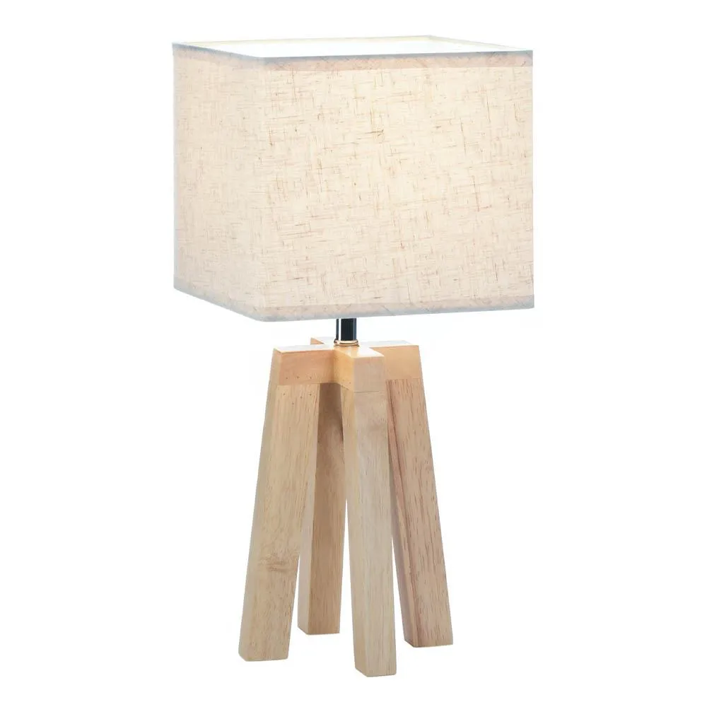Small tan rustic style wooden table lamp