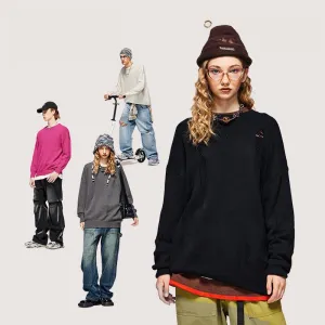 Small Zhongda Plus 32 Core-spun Yarn Tide Brand High Street Hole Loose Thin Solid Color Sweater For Men