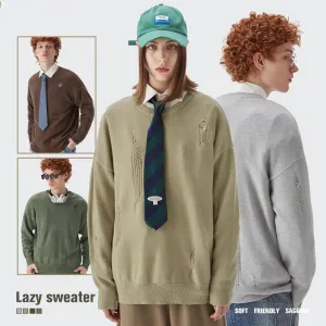 Small Zhongda Plus 32 Core-spun Yarn Tide Brand High Street Hole Loose Thin Solid Color Sweater For Men