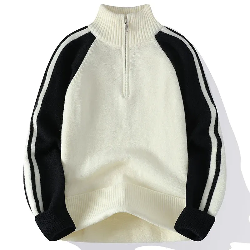 Soft Warm Pull Homme 2024 New Fall Winter High End Wool Sweater Men Zipper Turtleneck Pullover Luxury Striped Christmas Sweaters