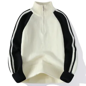 Soft Warm Pull Homme 2024 New Fall Winter High End Wool Sweater Men Zipper Turtleneck Pullover Luxury Striped Christmas Sweaters