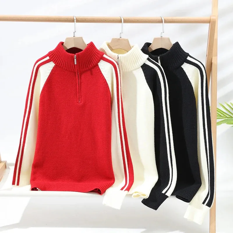 Soft Warm Pull Homme 2024 New Fall Winter High End Wool Sweater Men Zipper Turtleneck Pullover Luxury Striped Christmas Sweaters