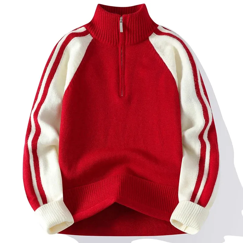 Soft Warm Pull Homme 2024 New Fall Winter High End Wool Sweater Men Zipper Turtleneck Pullover Luxury Striped Christmas Sweaters