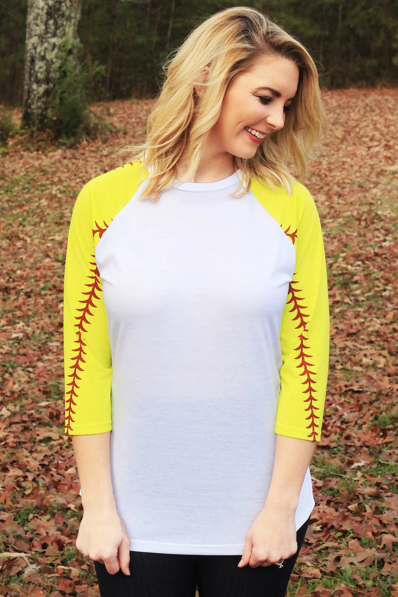 Softball Laces 3/4 Sleeve Raglan Tee, White *Personalize It
