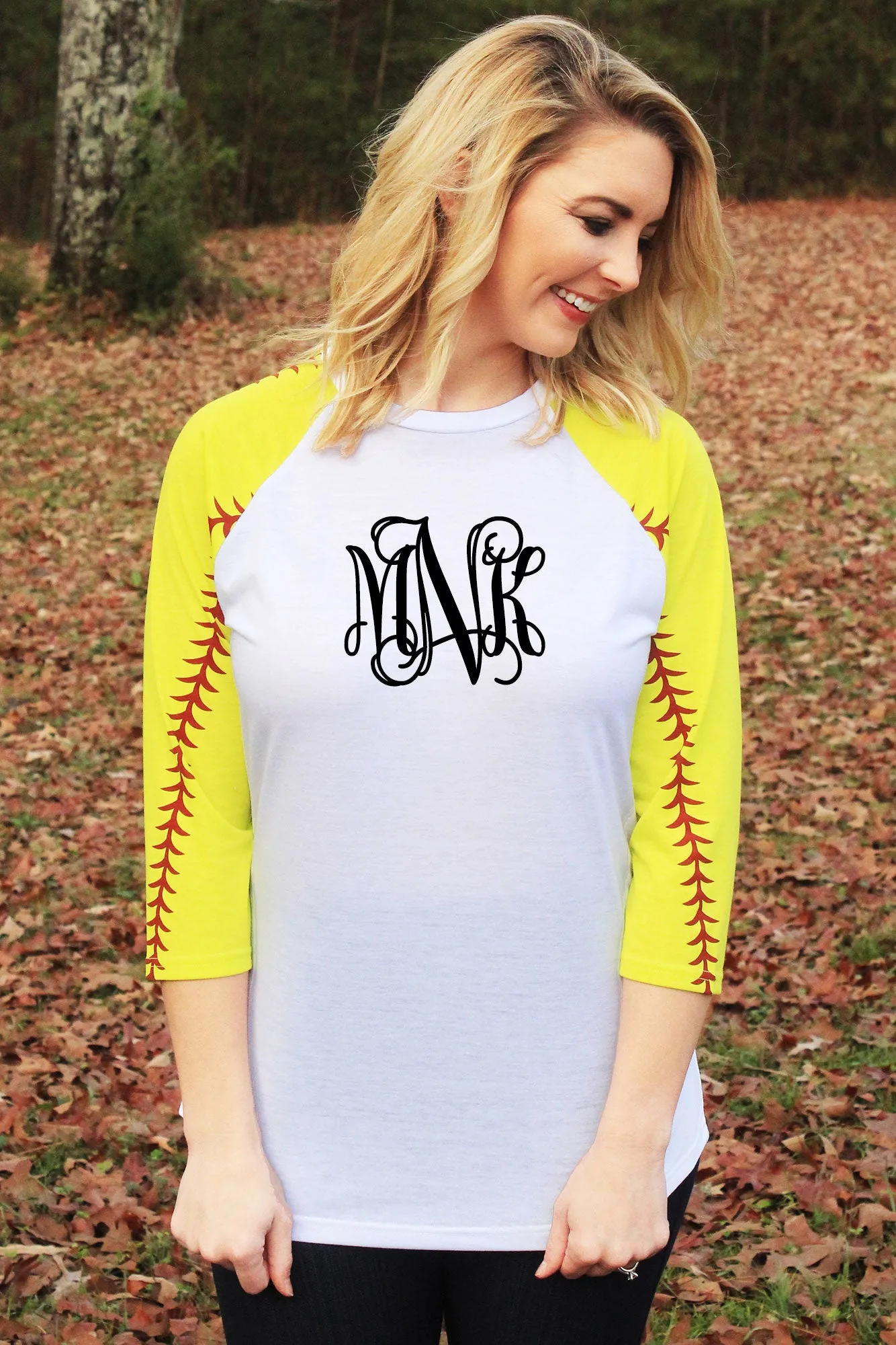 Softball Laces 3/4 Sleeve Raglan Tee, White *Personalize It