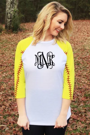 Softball Laces 3/4 Sleeve Raglan Tee, White *Personalize It