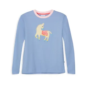 Solid Long Sleeve Applique Tee -- Denim w/ Horse