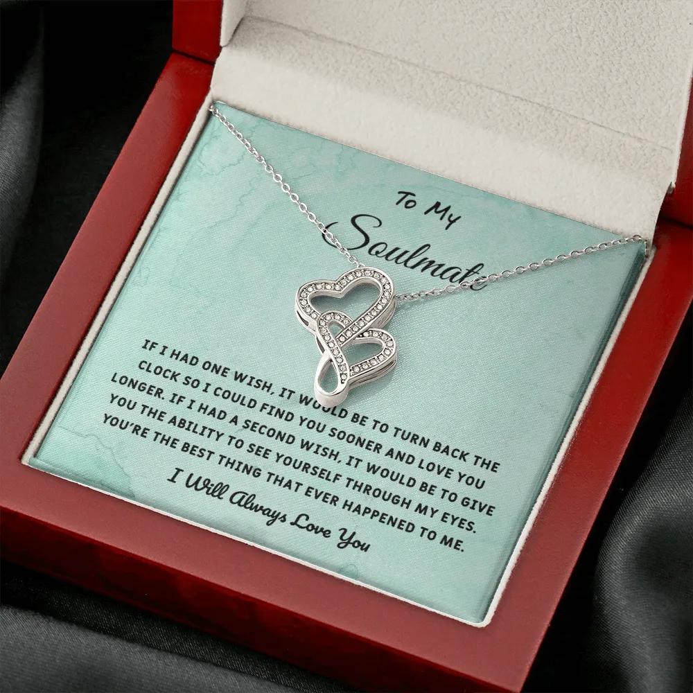 Soulmate If I Had One Wish - Double Hearts Necklace Message Card