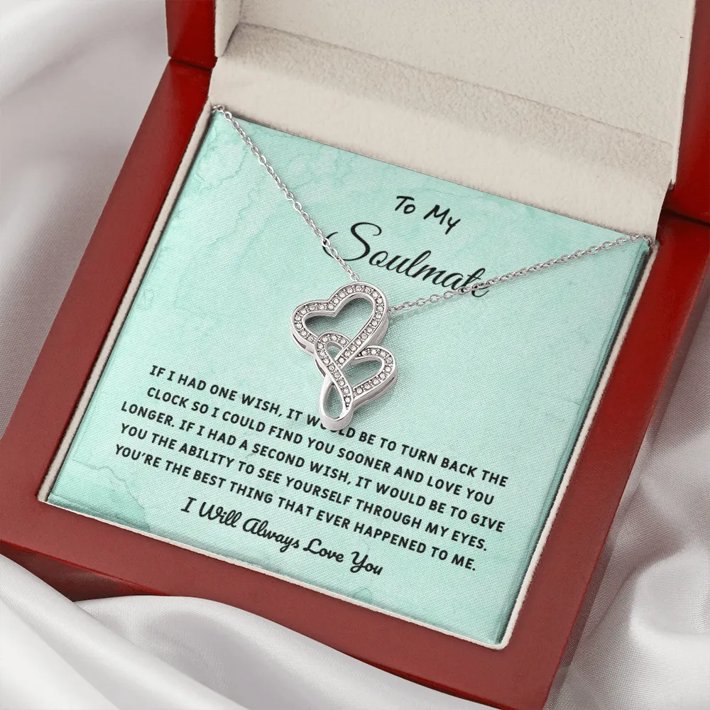 Soulmate If I Had One Wish - Double Hearts Necklace Message Card