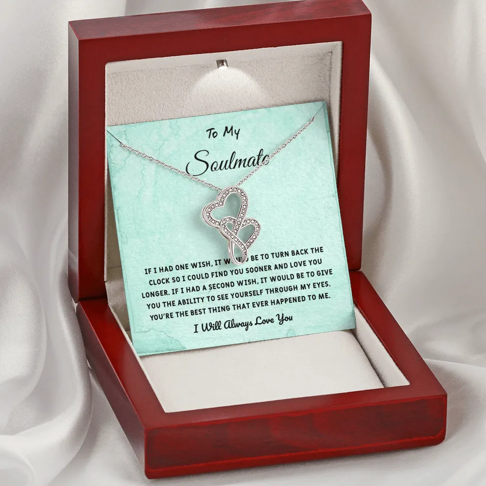 Soulmate If I Had One Wish - Double Hearts Necklace Message Card