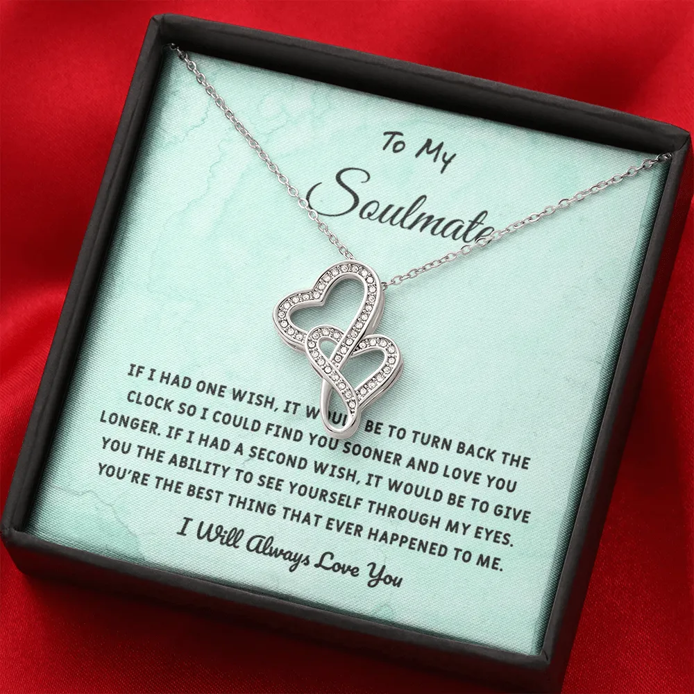 Soulmate If I Had One Wish - Double Hearts Necklace Message Card