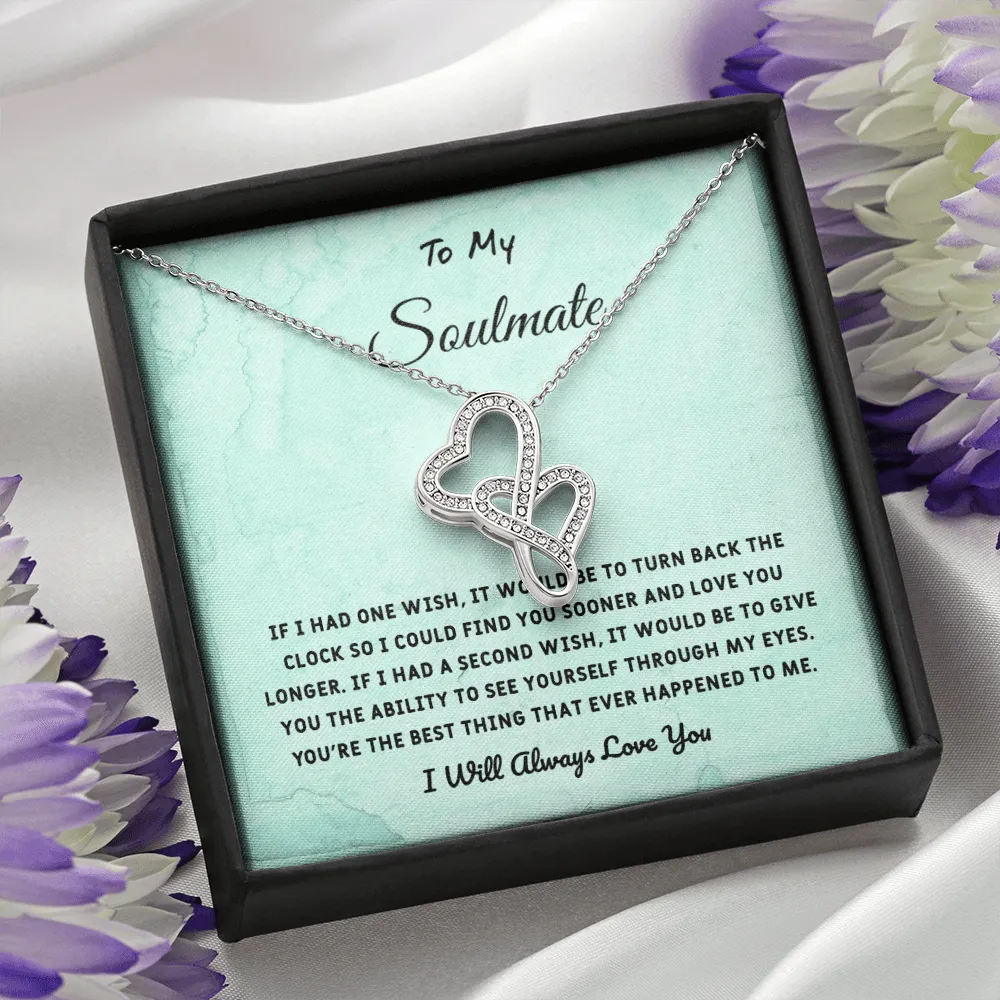 Soulmate If I Had One Wish - Double Hearts Necklace Message Card
