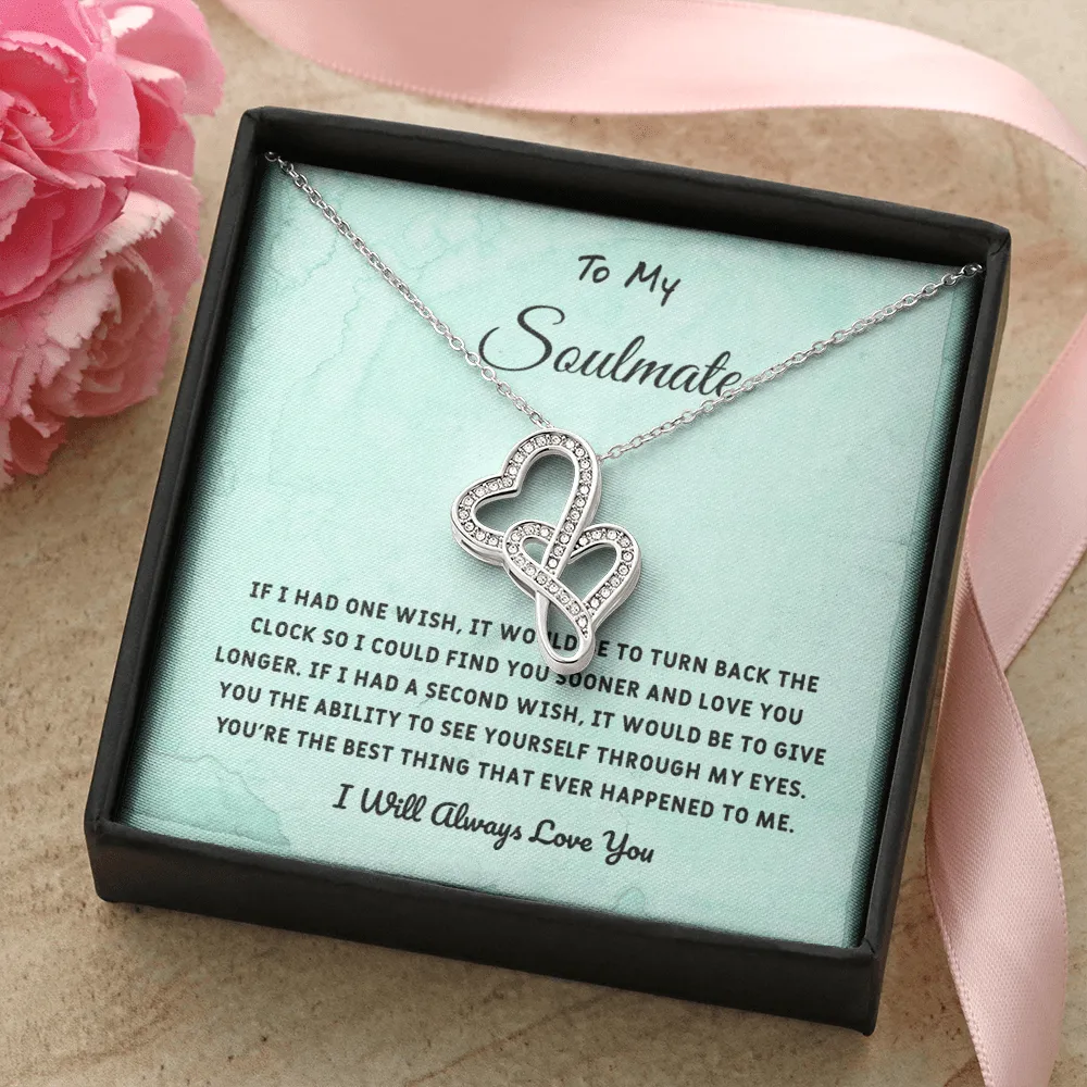 Soulmate If I Had One Wish - Double Hearts Necklace Message Card