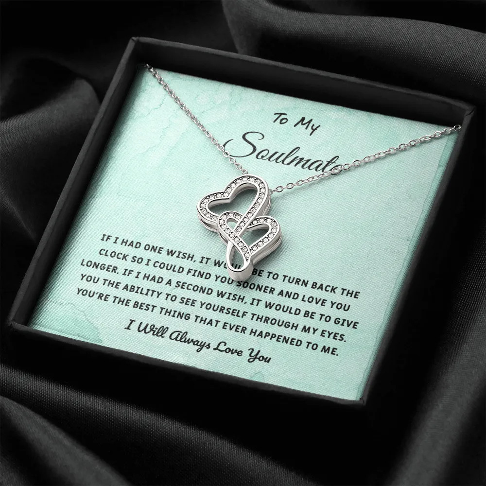 Soulmate If I Had One Wish - Double Hearts Necklace Message Card