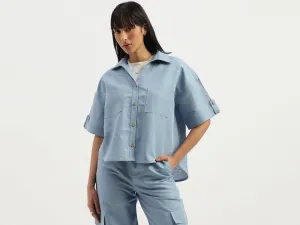 Spread Collar Solid Stylised Shirt