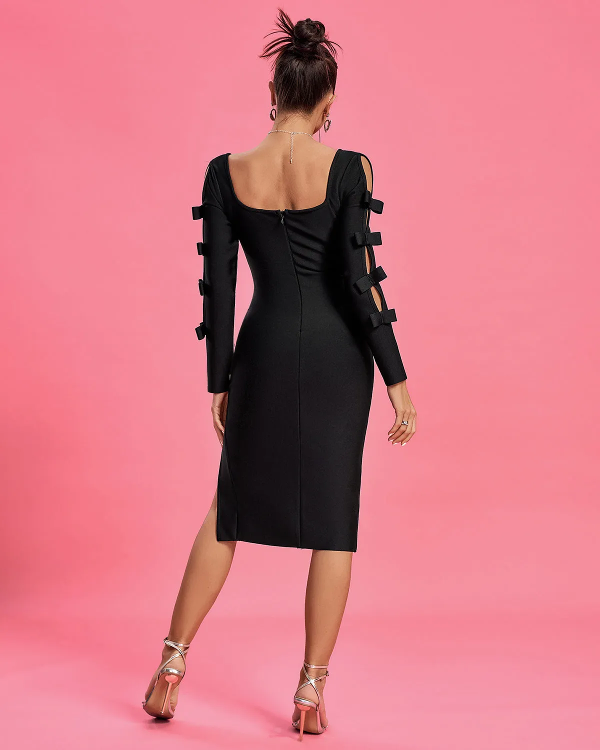 Square Neck Midi Slit Bandage Dress
