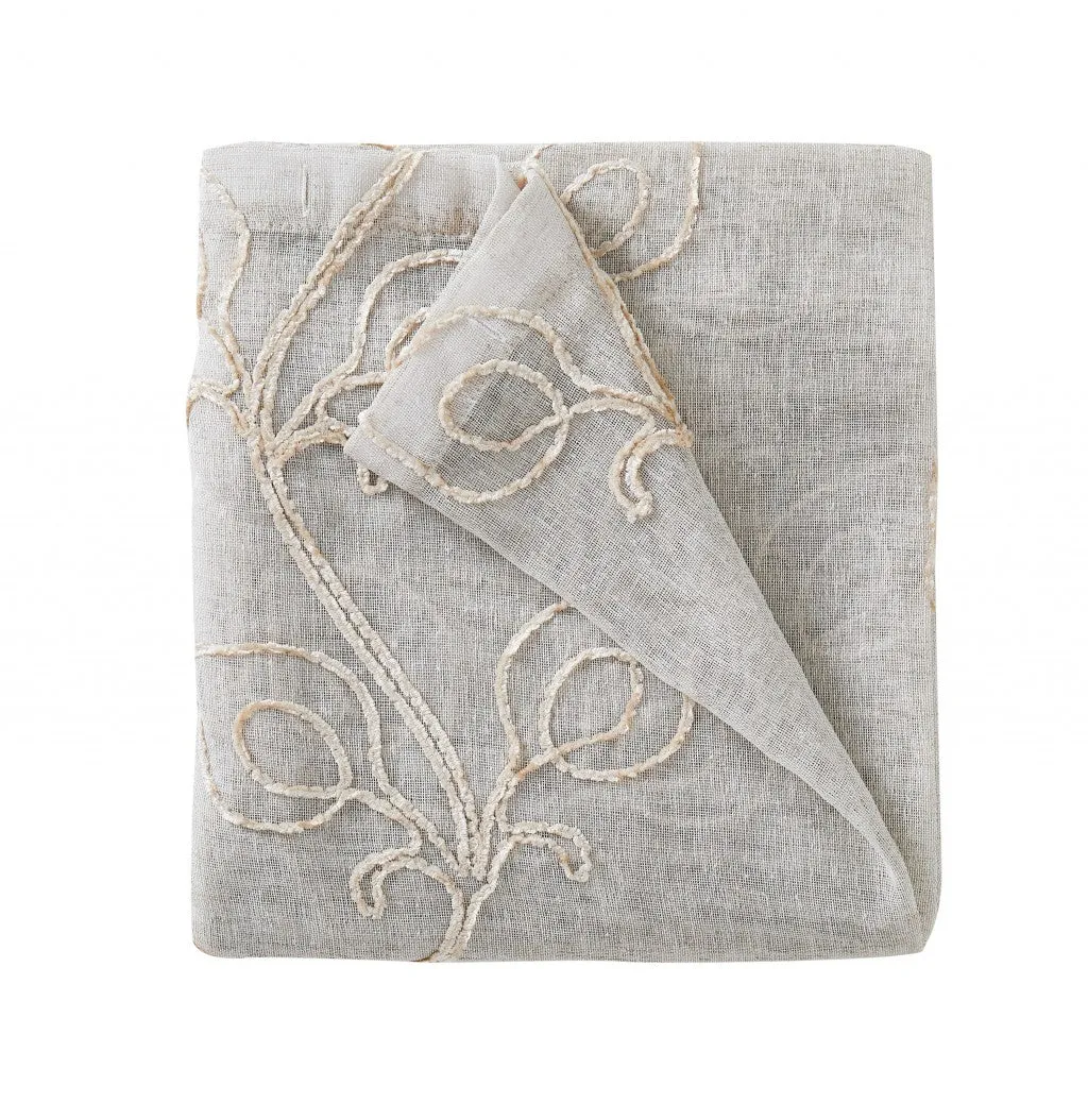 Stella Chenille Embroided Grommet 76" x 84" Window Panel Pair in Linen