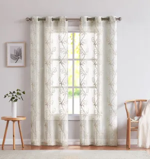 Stella Chenille Embroided Grommet 76" x 84" Window Panel Pair in Linen