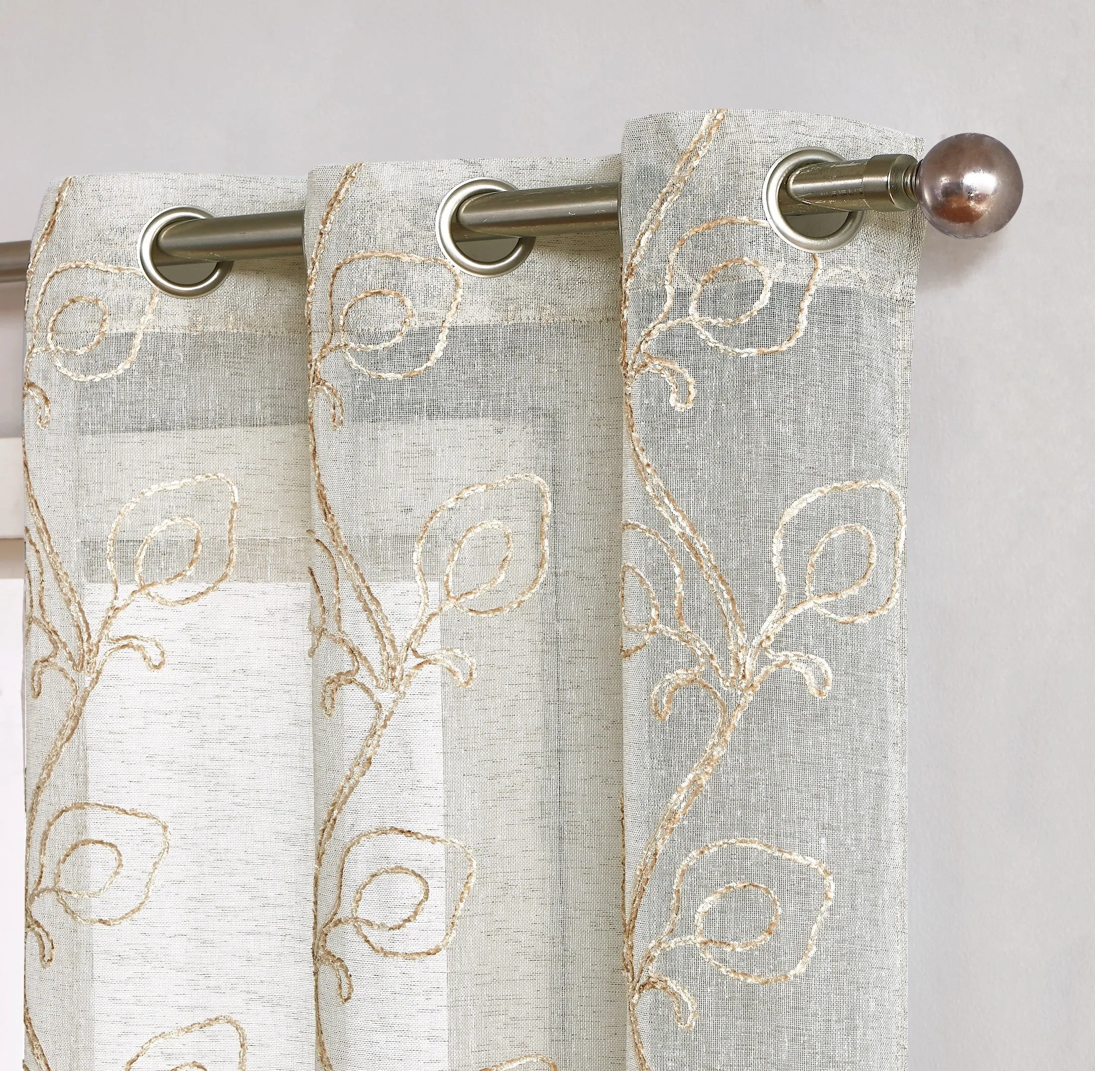 Stella Chenille Embroided Grommet 76" x 84" Window Panel Pair in Linen