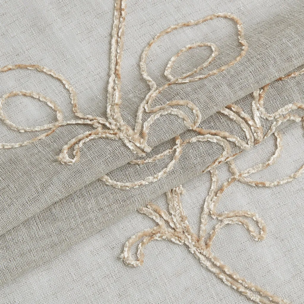 Stella Chenille Embroided Grommet 76" x 84" Window Panel Pair in Linen