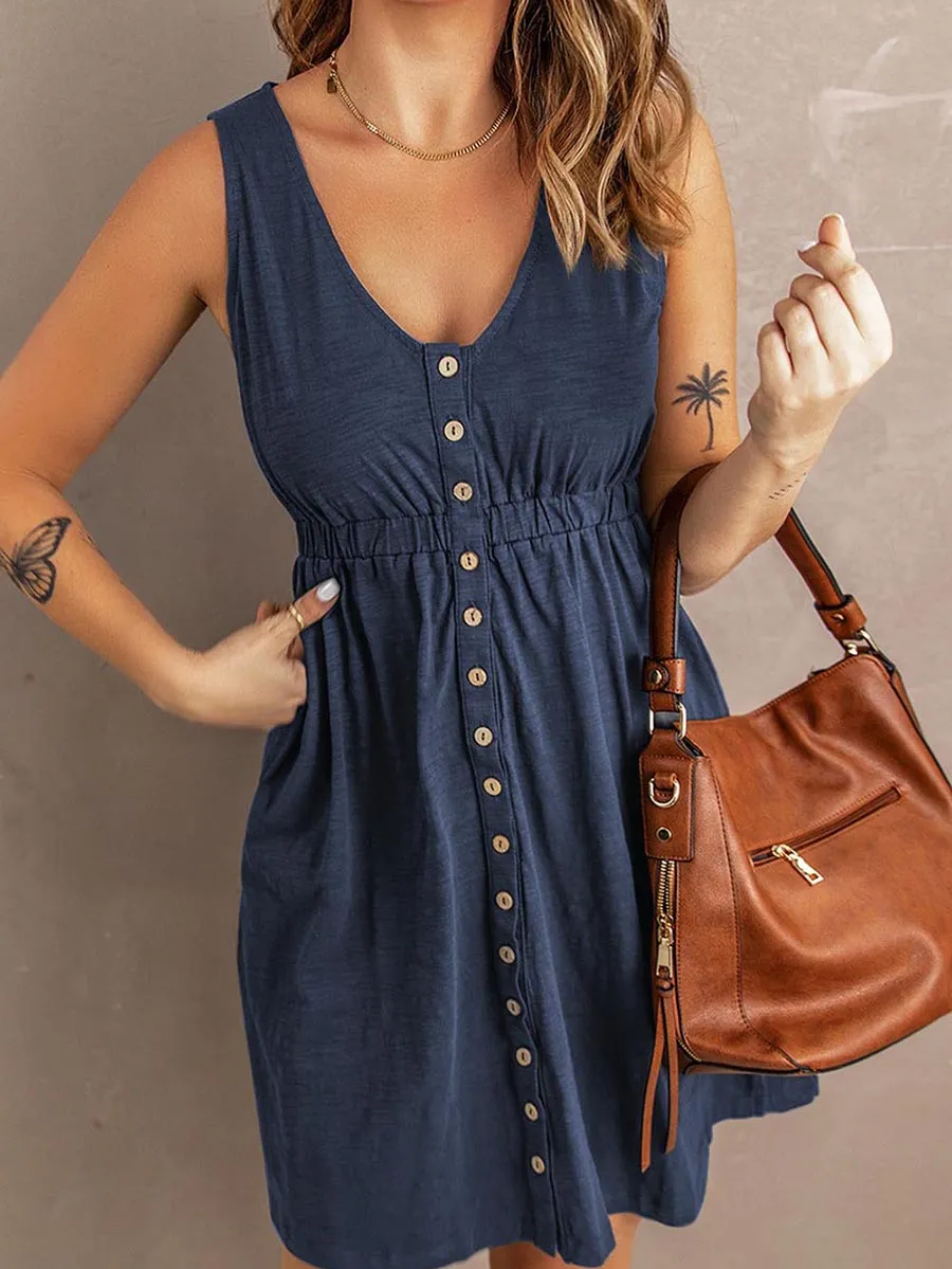 Stunncal Casual Buttons Vest Dress(9 Colors)