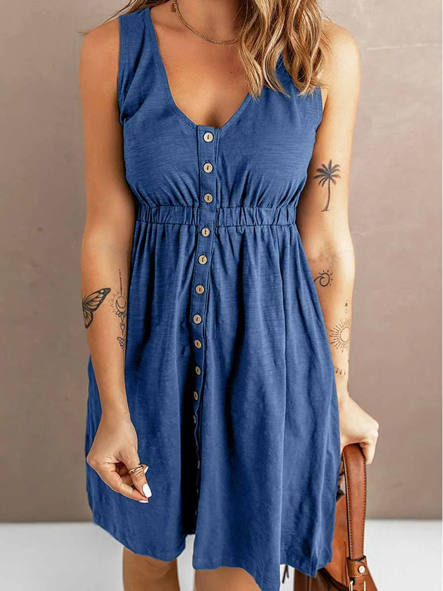 Stunncal Casual Buttons Vest Dress(9 Colors)
