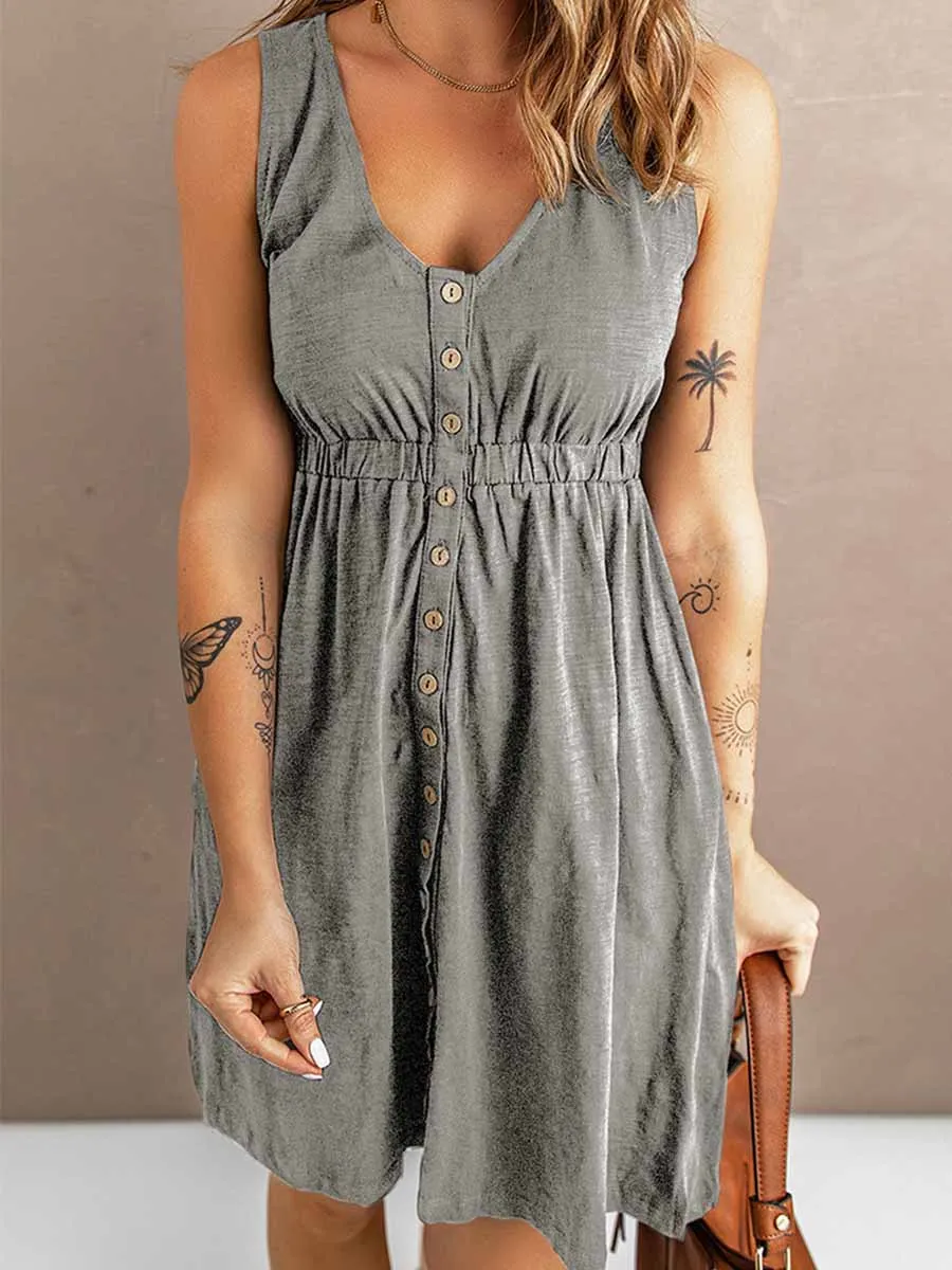 Stunncal Casual Buttons Vest Dress(9 Colors)