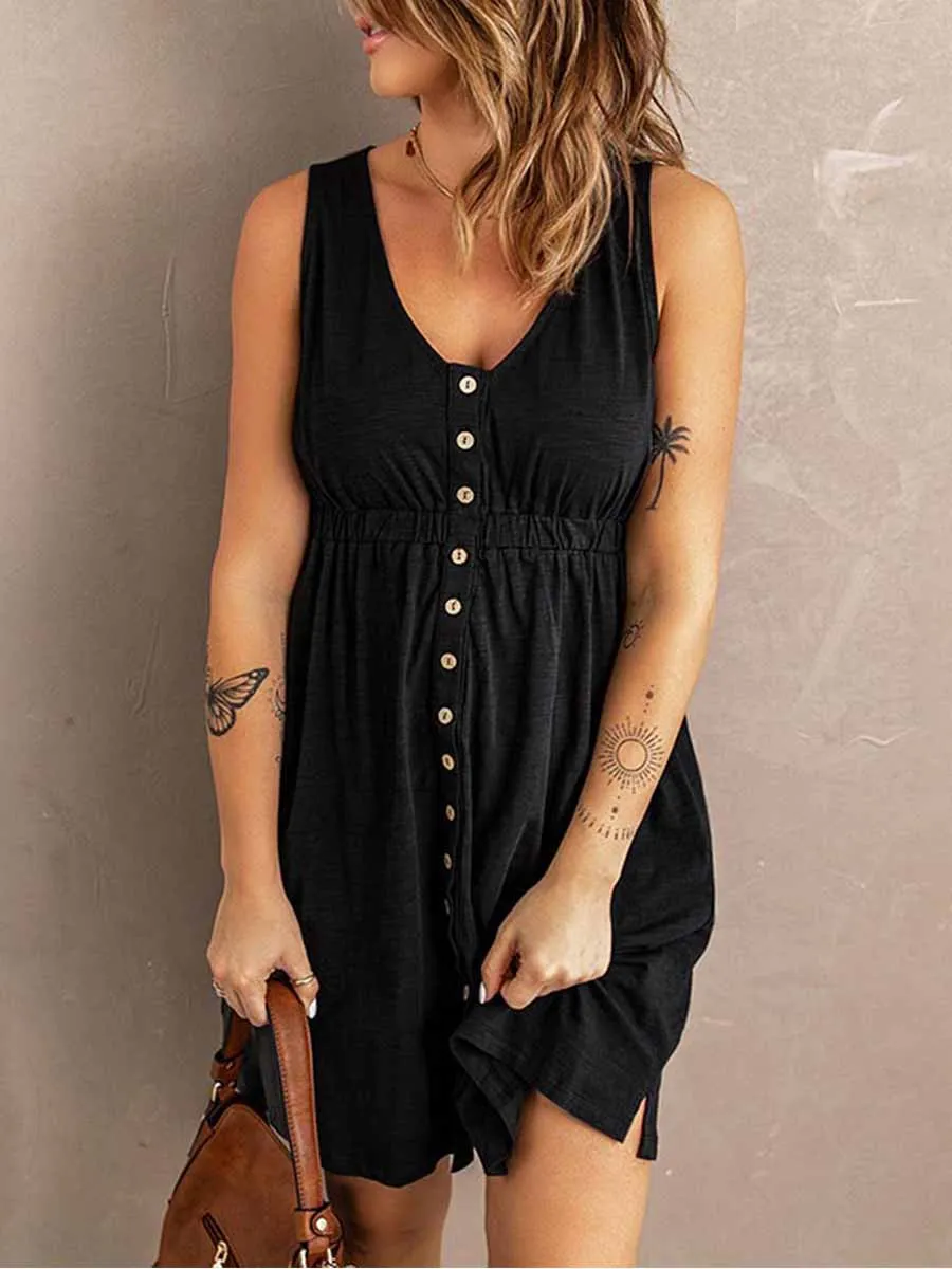 Stunncal Casual Buttons Vest Dress(9 Colors)