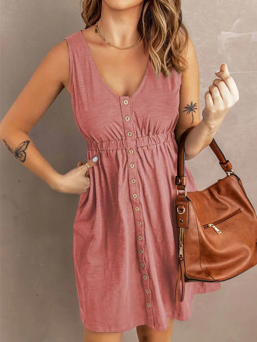 Stunncal Casual Buttons Vest Dress(9 Colors)
