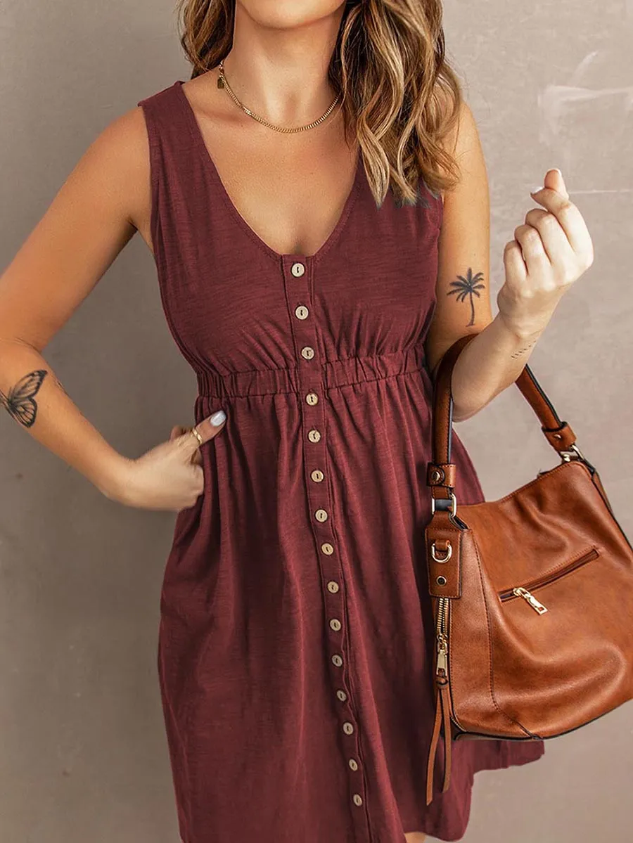 Stunncal Casual Buttons Vest Dress(9 Colors)