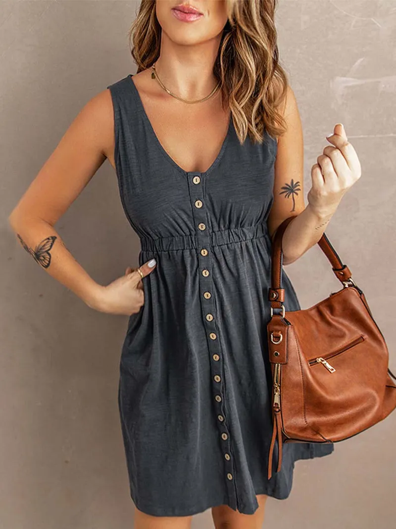 Stunncal Casual Buttons Vest Dress(9 Colors)