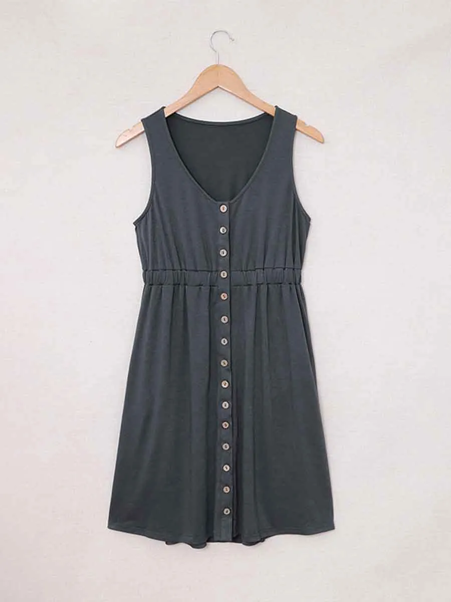 Stunncal Casual Buttons Vest Dress(9 Colors)