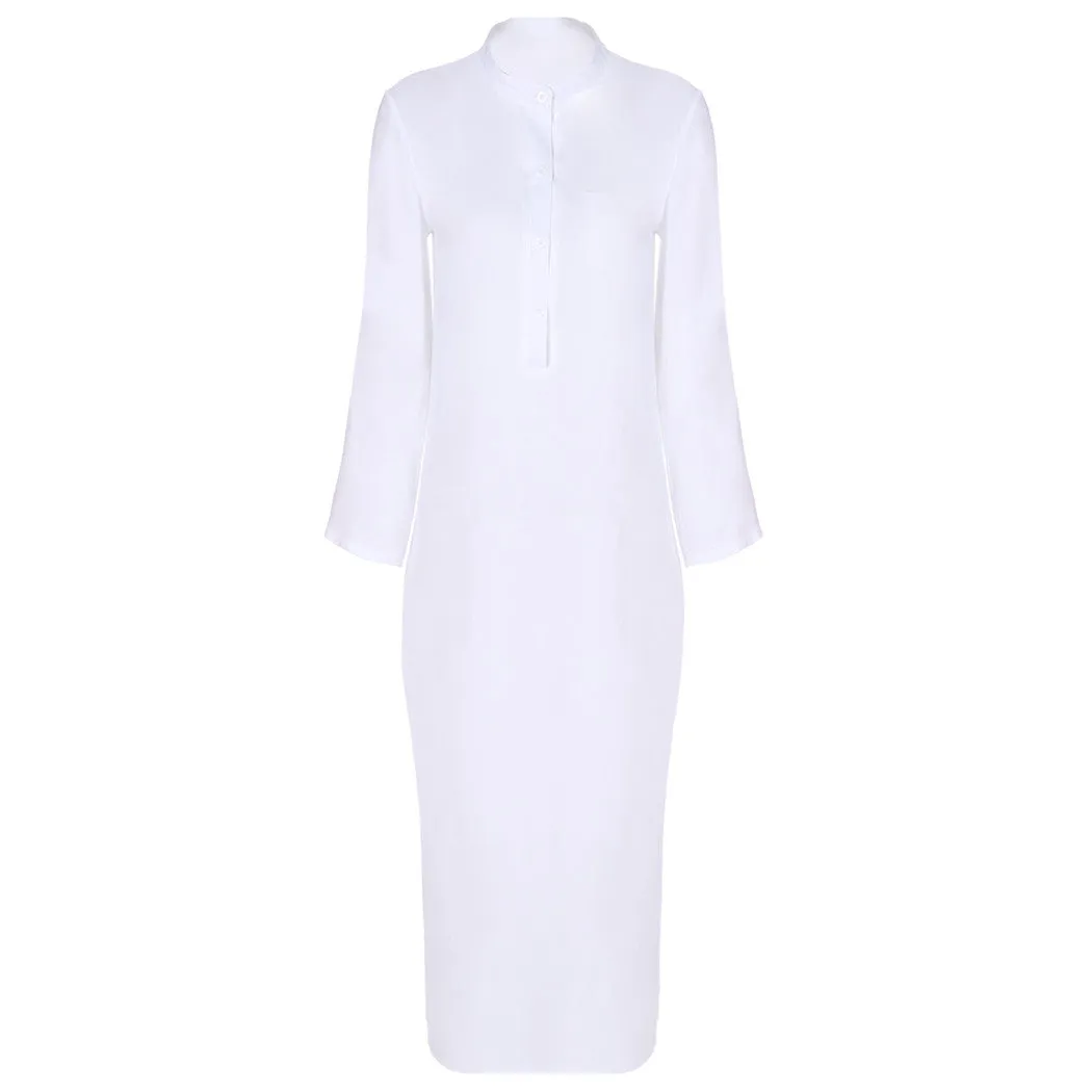 Summer Autumn Long Maxi Dress Women Shirt Dresses Linen Cotton Casual Dress Vintage Split vestidos de festa Black S-XL