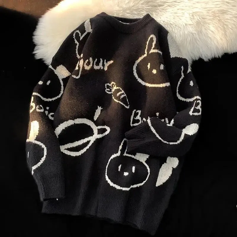 Sweater men loose autumn and winter Japanese retro cartoon Male bottoming shirt pullovers