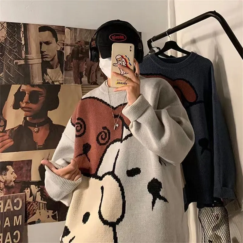Sweater men loose autumn and winter Japanese retro cartoon Male bottoming shirt pullovers