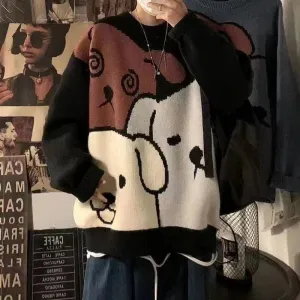Sweater men loose autumn and winter Japanese retro cartoon Male bottoming shirt pullovers