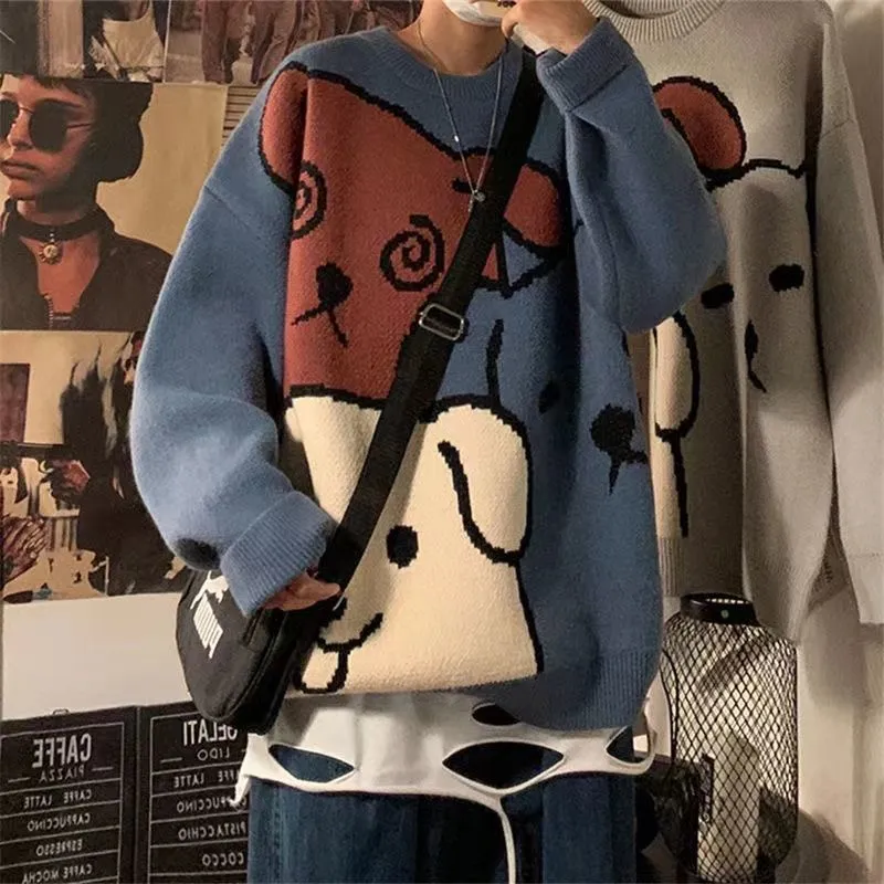 Sweater men loose autumn and winter Japanese retro cartoon Male bottoming shirt pullovers