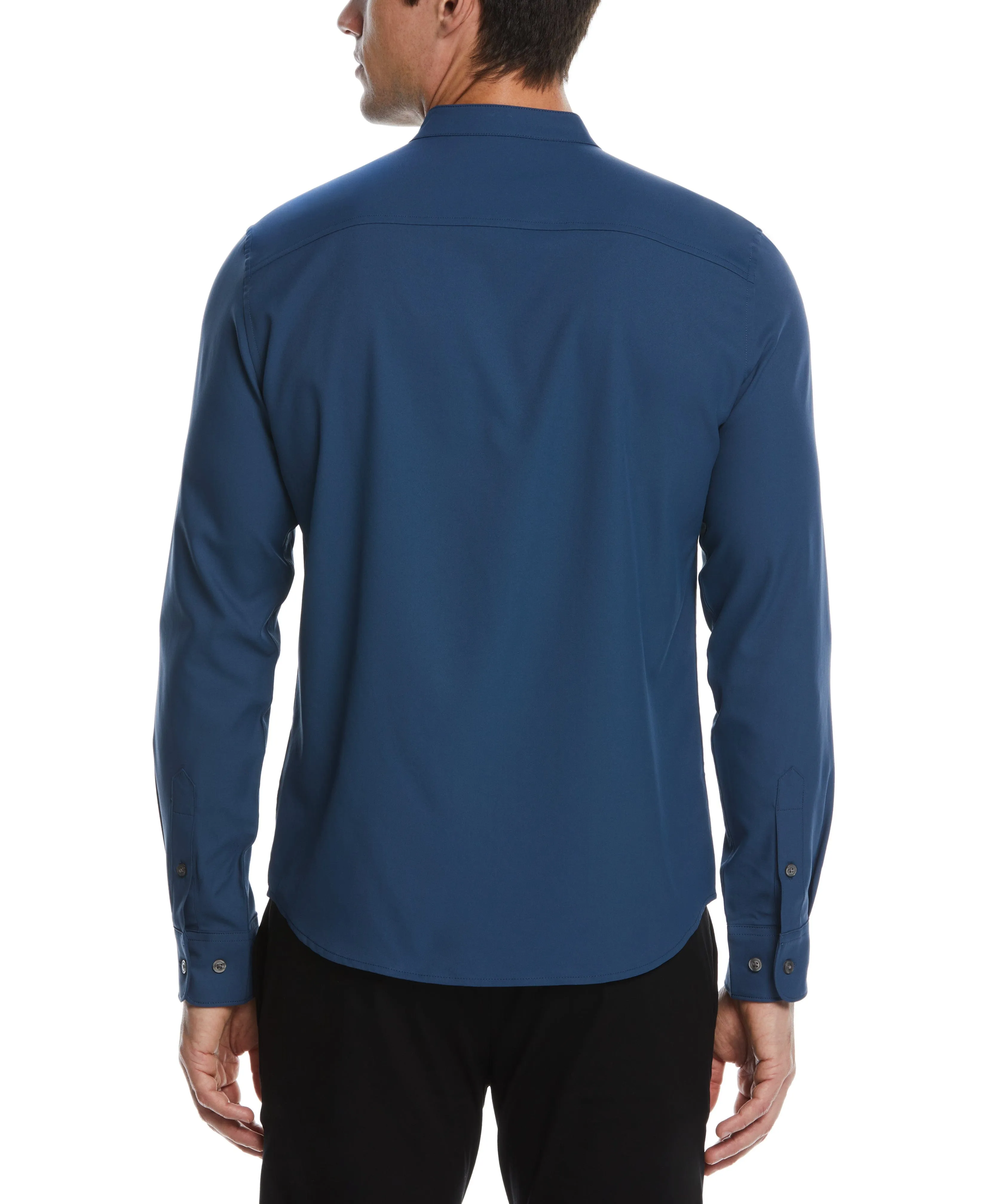 Tall Untucked Total Stretch Slim Fit Banded Collar Shirt - Blue