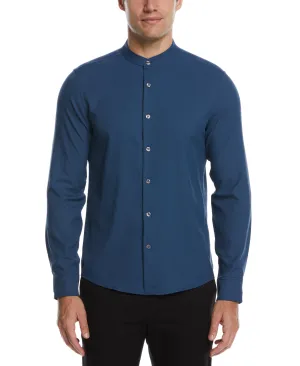 Tall Untucked Total Stretch Slim Fit Banded Collar Shirt - Blue