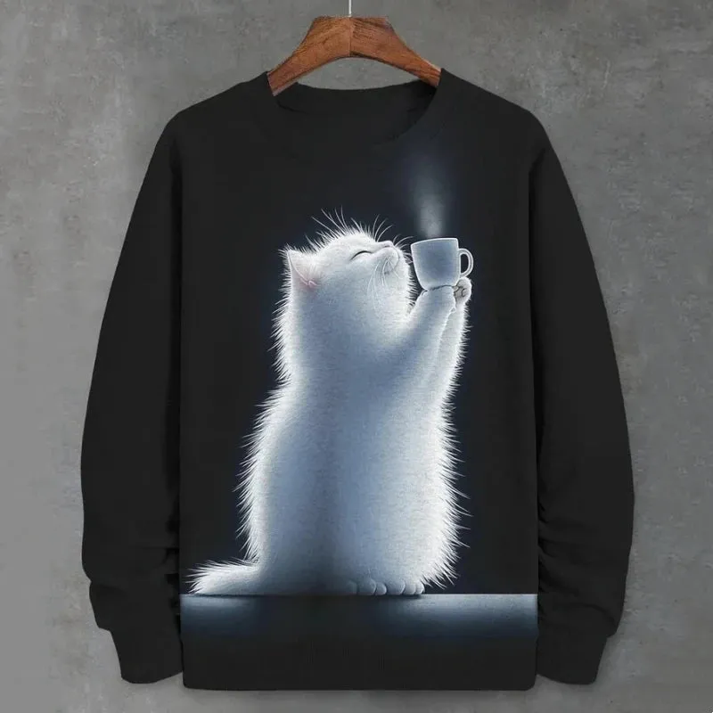Teacup Cat 3d Print Woman Clothing Funny Women Hoodie Fashions Long Sleeve Pullover Tops Oversized Hoodies For Autumn/Winter