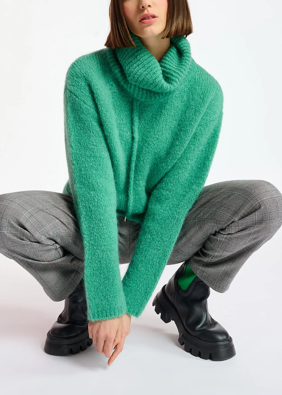 Teal mohair-blend turtleneck sweater