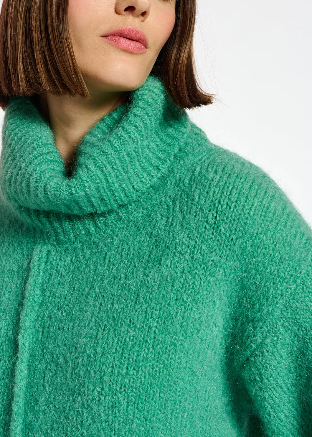 Teal mohair-blend turtleneck sweater