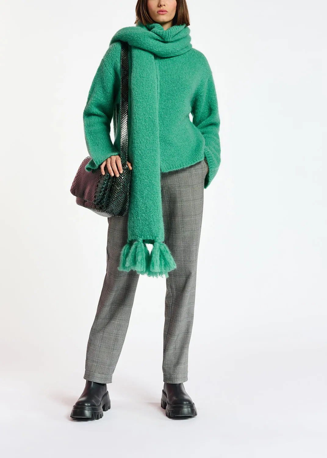 Teal mohair-blend turtleneck sweater