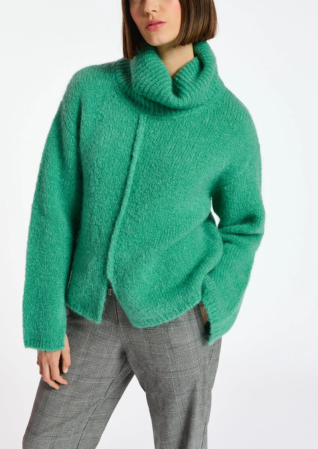 Teal mohair-blend turtleneck sweater