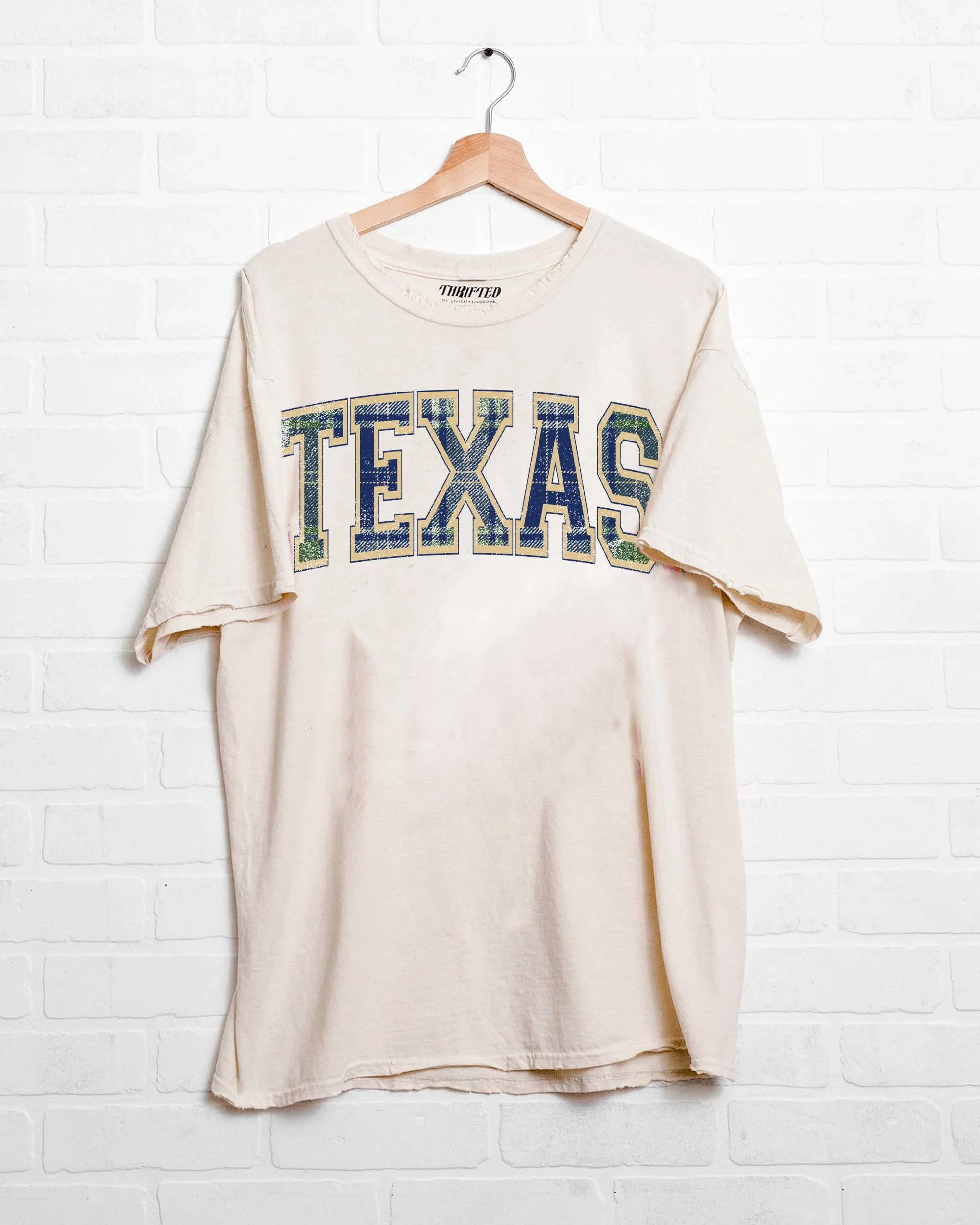 Texas Plaid Arch (Gold Outline) Off White Thrifted Tee (FINAL SALE)