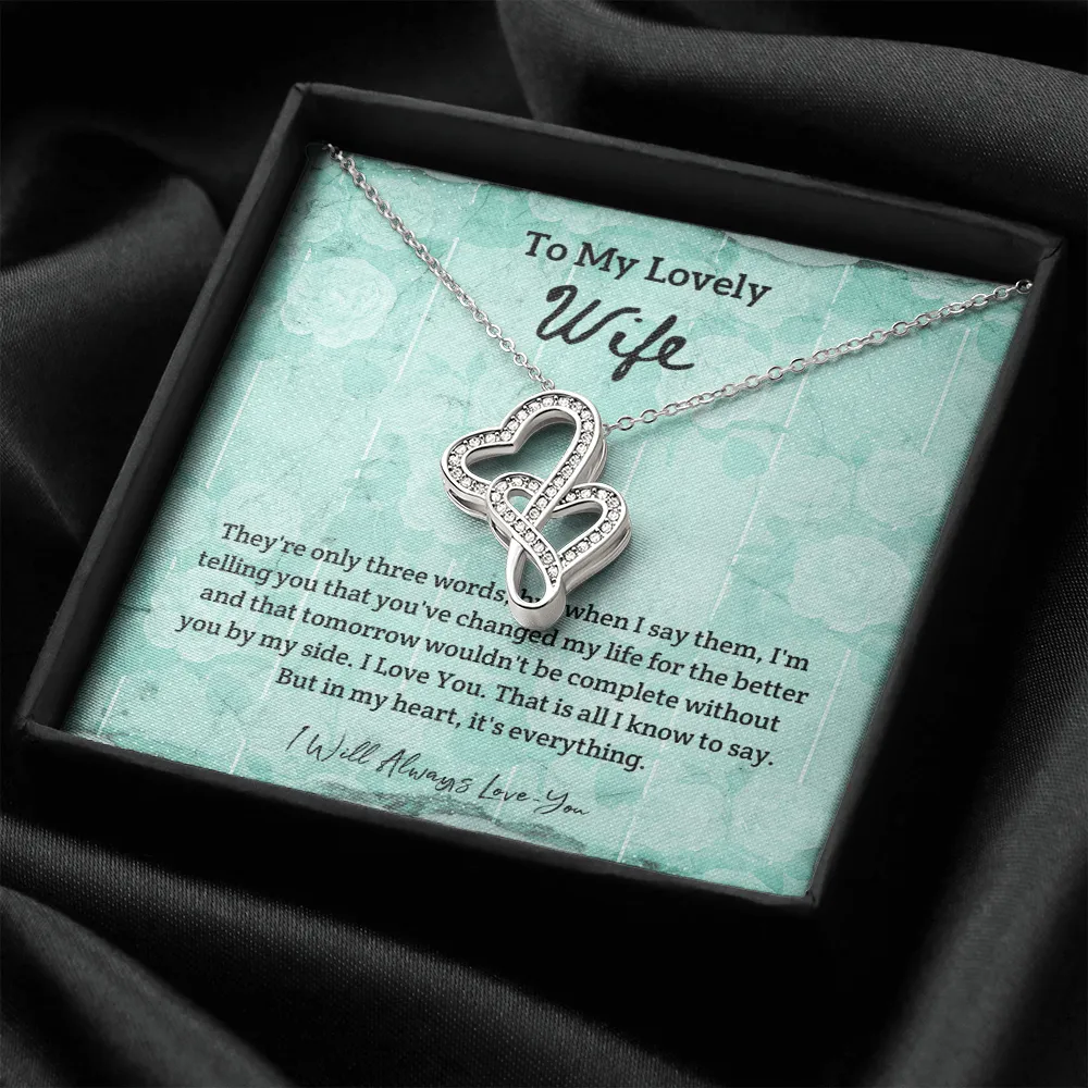 They're Only Three Words - Double Hearts Necklace Message Card