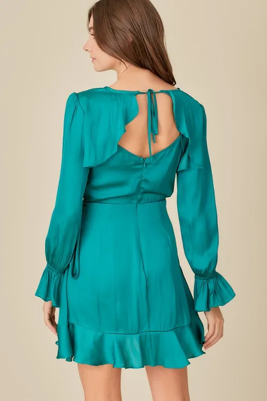 TIE WAIST RUFFLE DRESS, Mustard Seed